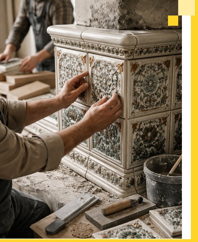 Изразцовые камины под ключ в Камышине: проект и монтаж