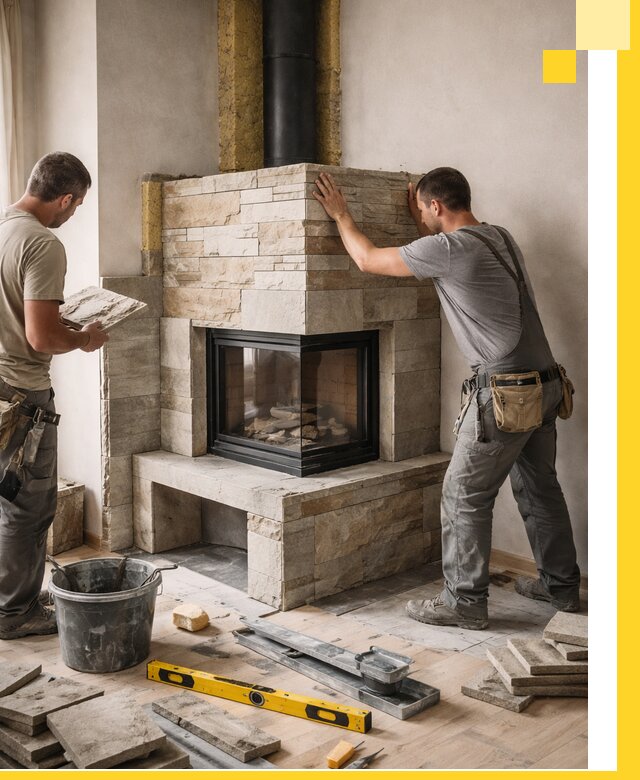 Угловые камины под ключ проект, монтаж и отделка в Камышине