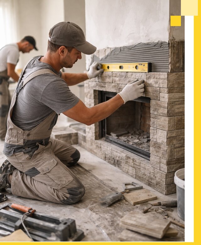 Облицовка каминов в Камышине, монтаж и отделка натуральным камнем