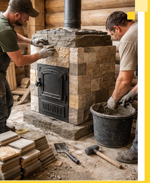 Облицовка банной печи под ключ в Камышине: камень и плитка