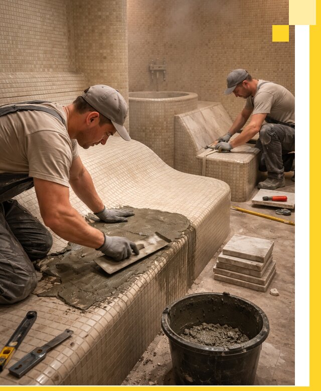 Лежаки для хамама под ключ в Камышине, проект и монтаж