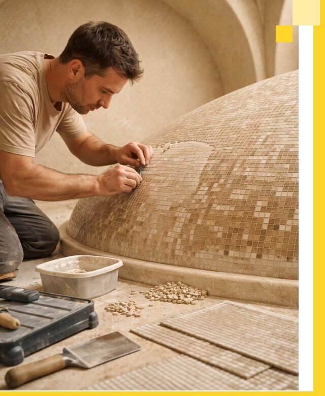 Профессиональная укладка мозаики для хамама под ключ в Камышине